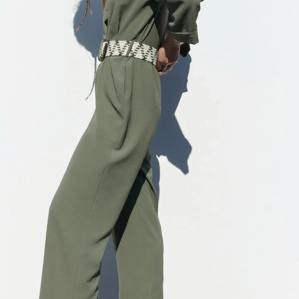 Zara limited edition minimalist linen blend belted jumpsuit